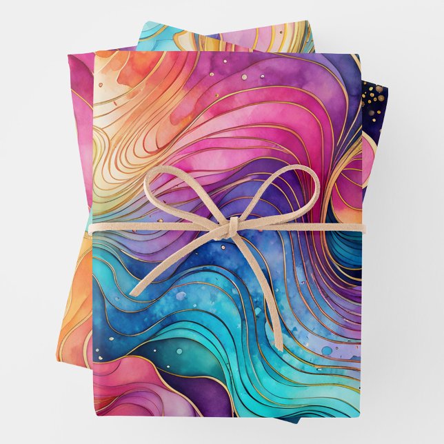 Farbige Abstrakte Tinte Art Wrapping Paper Sheets Geschenkpapier Set (Von Creator hochgeladen)