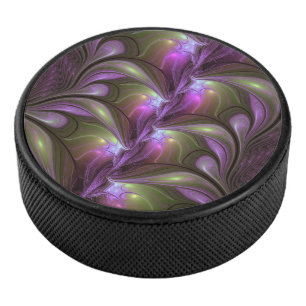 Farbige abstrakte violette lila Khaki-Fraktalkunst Eishockey Puck