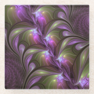 Farbige abstrakte violette lila Khaki-Fraktalkunst Glasuntersetzer