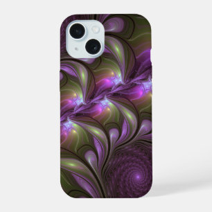 Farbige abstrakte violette lila Khaki-Fraktalkunst iPhone 15 Hülle
