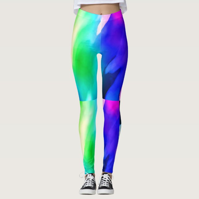 Farbige Abstrakte Wasserfarbenfarbe Leggings (Vorderseite)