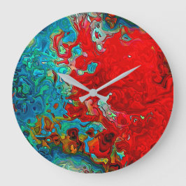Farbige Abstrakte Wirbel Rot, Blau und Grün Große Wanduhr