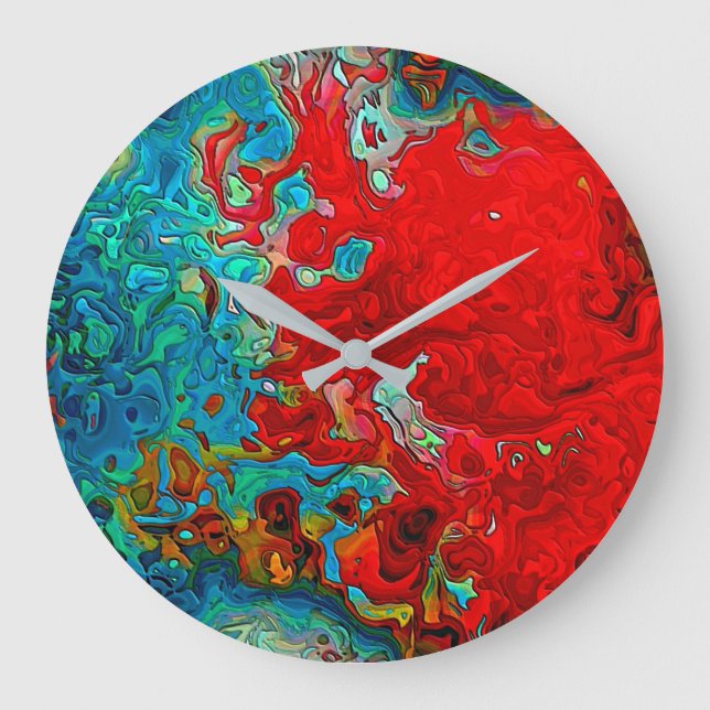 Farbige Abstrakte Wirbel Rot, Blau und Grün Große Wanduhr (Vorderseite)