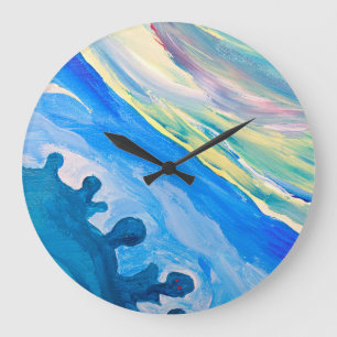 Farbige Acrylmalerei, texturierter Hintergrund. Große Wanduhr