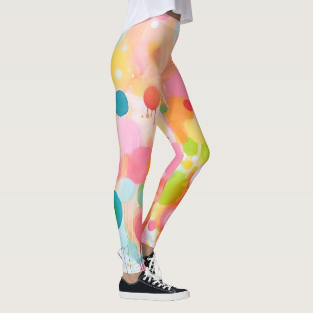 farbige Acrylmalerpunkte auf weißem Boden Leggings (Rechts)