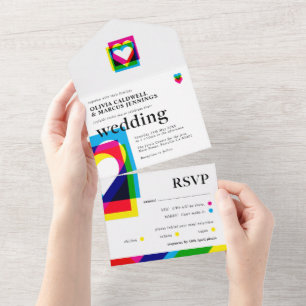 Farbige All-in-One-Hochzeitseinladung All In One Einladung
