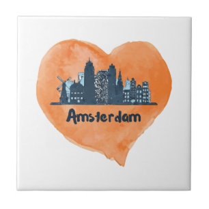 Farbige Amsterdamer Stadtsilhouette Wasserfarbe He Fliese