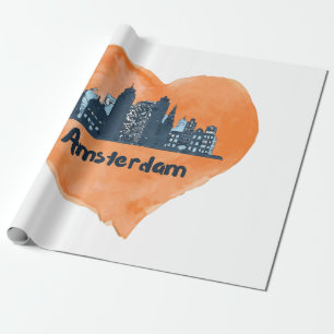 Farbige Amsterdamer Stadtsilhouette Wasserfarbe He Geschenkpapier