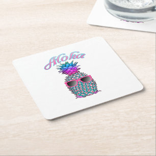 Farbige Ananas Hawaiian Aloha Rechteckiger Pappuntersetzer