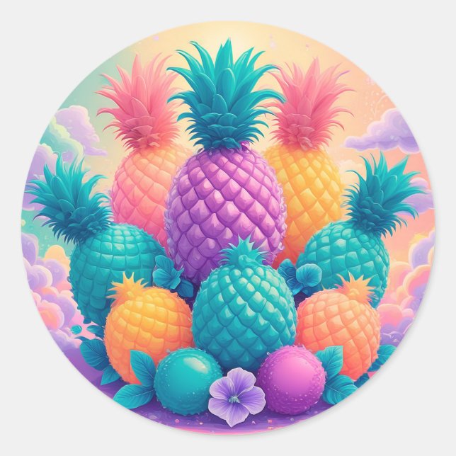 Farbige Ananas Runder Aufkleber (Vorderseite)