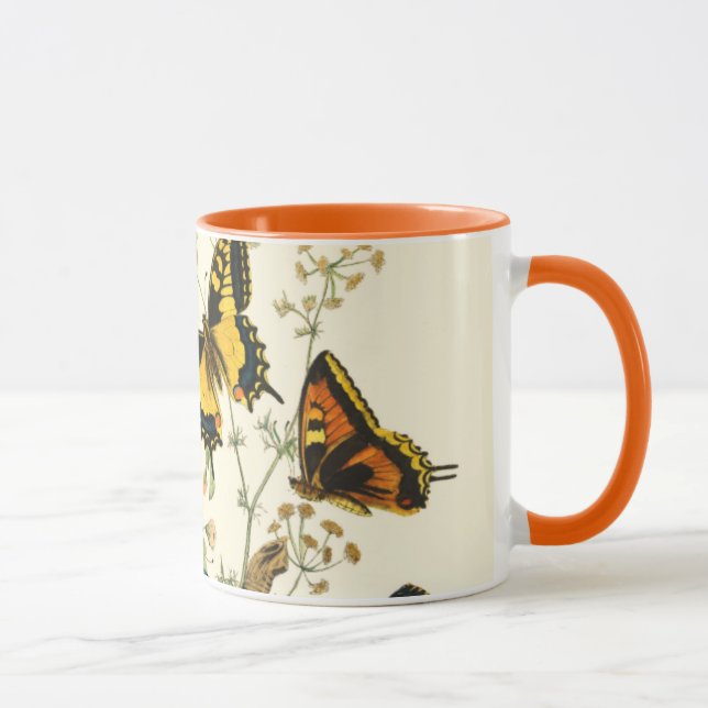 Farbige Ansammlung von Schmetterlingen und Raupen Tasse (Rechts)