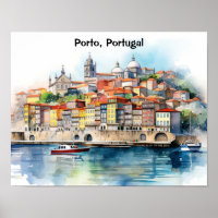 Farbige Ansicht von Porto Portugal Aquarell Stadta