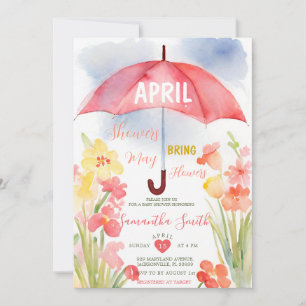 Farbige April-Schauer Rosa-Regenschirm-Baby-Party Einladung