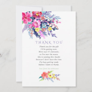 Farbige Aquarell-Blumen-Baby-Shower-Dankeschön Dankeskarte