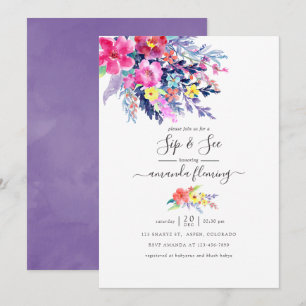 Farbige Aquarell-Blumen-Frühling-Sip-and-See-Einla Einladung