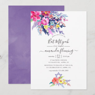 Farbige Aquarell-Blumen-Frühlings-Bat-Mizwa Einladung