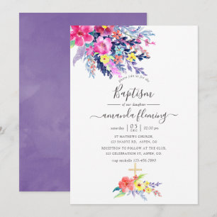 Farbige Aquarell-Blumen-Frühlings-Taufe Einladung