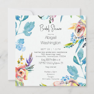 Farbige Aquarell-Blumen Hochzeitsdusche Einladung