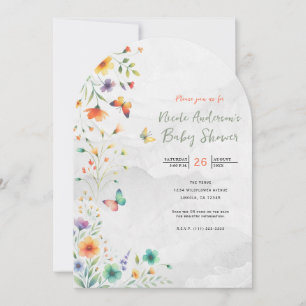 Farbige Aquarell-Blumen-Schmetterling-Baby-Party Einladung