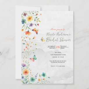 Farbige Aquarell-Blumen-Schmetterling-Brautparty Einladung