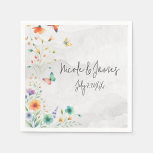 Farbige Aquarell-Blumen-Schmetterling-Hochzeit Serviette