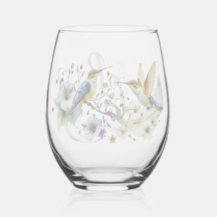 Farbige Aquarell-Blumen Vögel Kolibri Harmo Weinglas Ohne Stiel