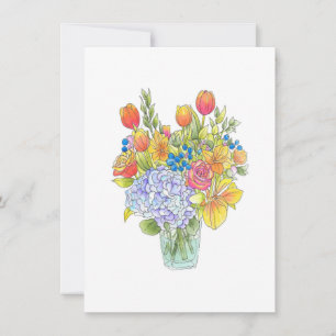 Farbige Aquarell-, Feder- und Tinten-Blumenbouquet Mitteilungskarte