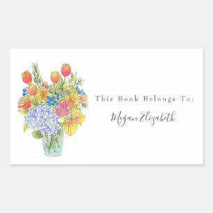 Farbige Aquarell-, Feder- und Tinten-Blumenbouquet Rechteckiger Aufkleber