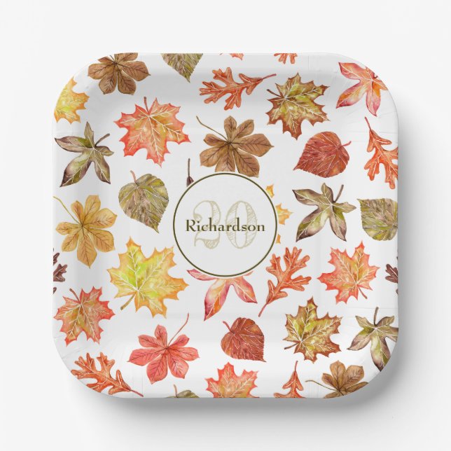 Farbige Aquarell-Herbstlaube Pappteller (Vorderseite)