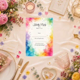 Farbige Aquarell-Hochzeit RSVP Karte