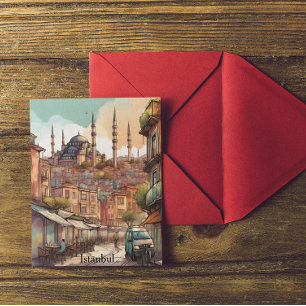 Farbige Aquarell-Istanbul-Silhouette Postkarte