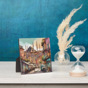Farbige Aquarell-Istanbul-Skyline Fotoplatte