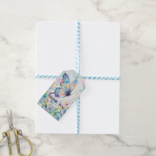 Farbige Aquarell-Schmetterlings-Blumen Geschenkanhänger
