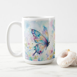 Farbige Aquarell-Schmetterlings-Blumen Kaffeetasse