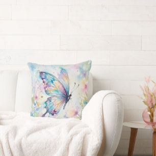 Farbige Aquarell-Schmetterlings-Blumen Kissen