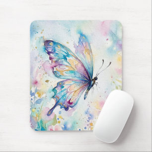 Farbige Aquarell-Schmetterlings-Blumen Mousepad