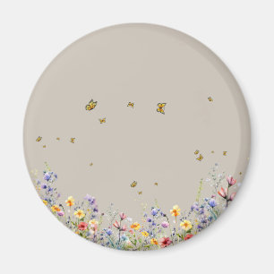Farbige Aquarell-Wildblume mit Schmetterling Magnet