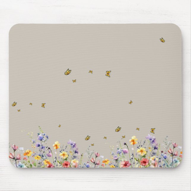 Farbige Aquarell-Wildblume mit Schmetterling Mousepad (Vorne)