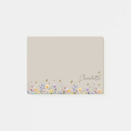 Farbige Aquarell-Wildblume mit Schmetterling Post-it Klebezettel
