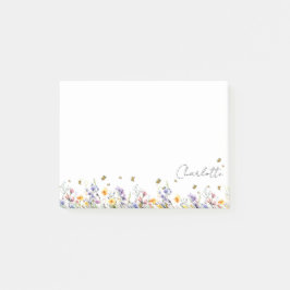 Farbige Aquarell-Wildblume mit Schmetterling Post-it Klebezettel