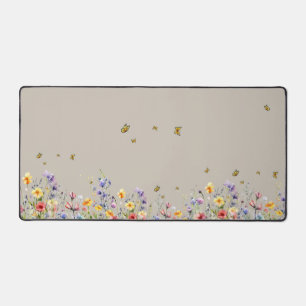 Farbige Aquarell-Wildblume mit Schmetterling Schreibtischunterlage
