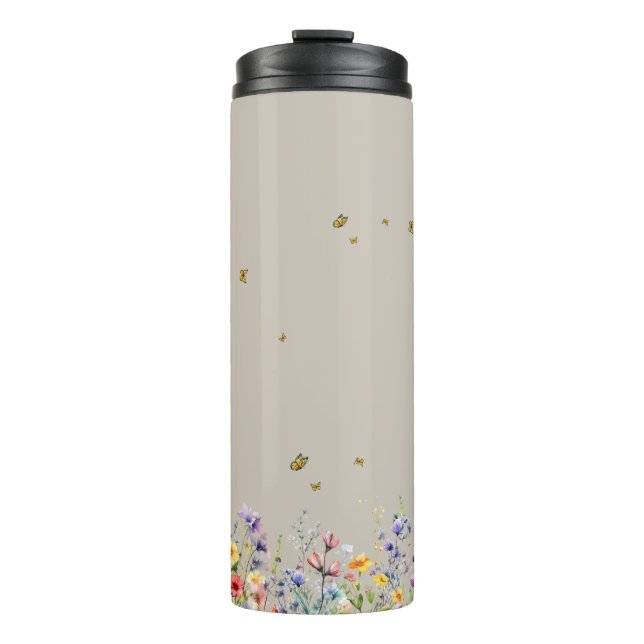 Farbige Aquarell-Wildblume mit Schmetterling Thermosbecher (Vorderseite)