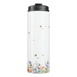 Farbige Aquarell-Wildblume mit Schmetterling Thermosbecher