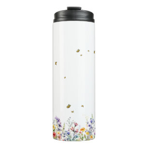 Farbige Aquarell-Wildblume mit Schmetterling Thermosbecher