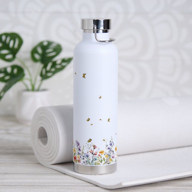 Farbige Aquarell-Wildblume mit Schmetterling Trinkflasche (Yoga)