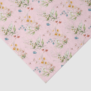 Farbige Aquarell-Wildblumen 1600er Kunst Rosa Seidenpapier