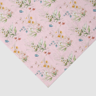 Farbige Aquarell-Wildblumen 1600er Kunst Rosa Seidenpapier