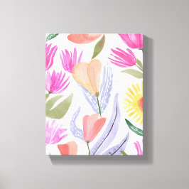 Farbige Aquarell-Wildblumen | Handgemalt Leinwanddruck