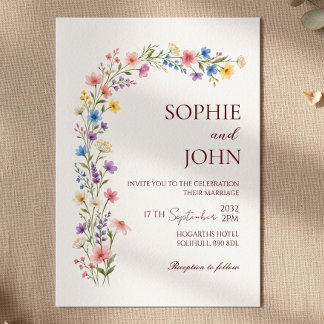 Farbige Aquarell-Wildblumen-Hochzeitseinladung Einladung
