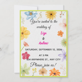 Farbige Aquarell-Wildblumen-Hochzeitseinladung Einladung